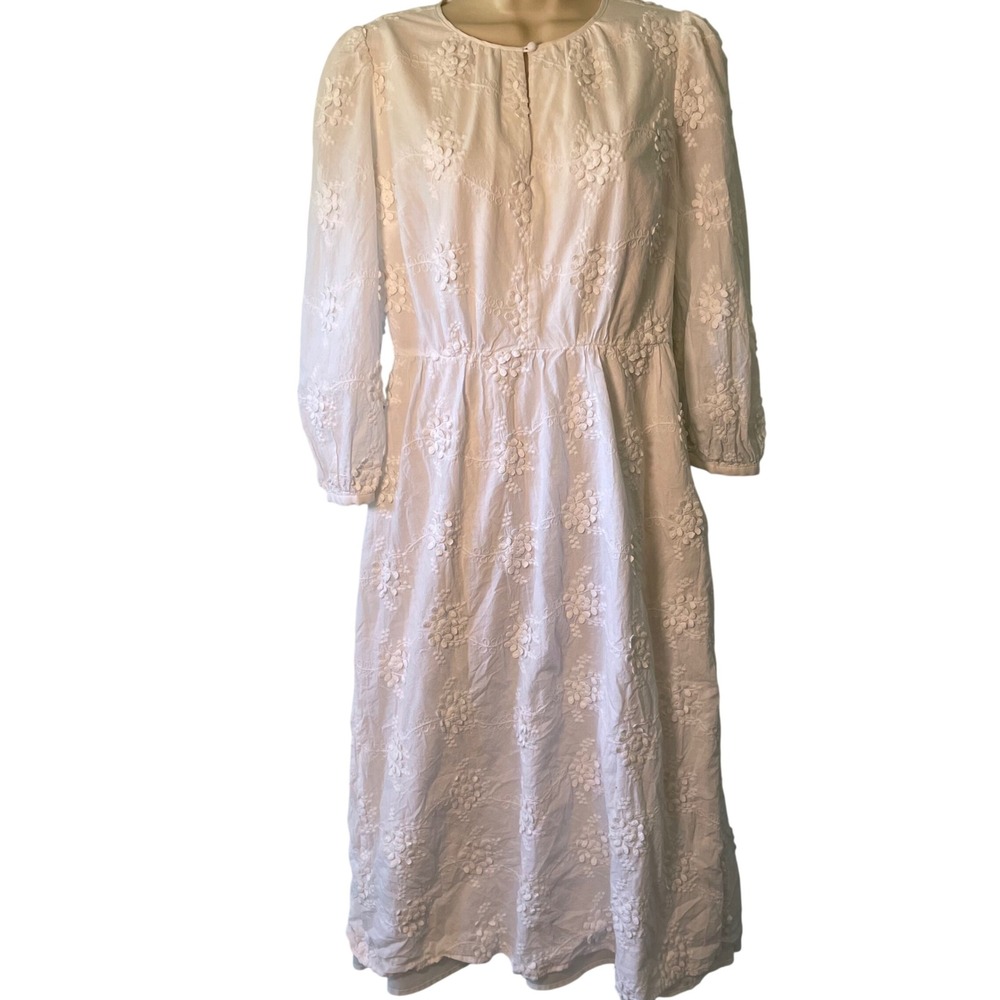 Guideboat Co. Ply The Waters Floral Embroidered Midi Dress Size 4 White Coquette